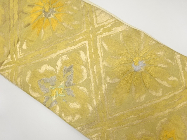 JAPANESE KIMONO / ANTIQUE FUKURO OBI / SILK / WOVEN RHOMBUS & FLOWER